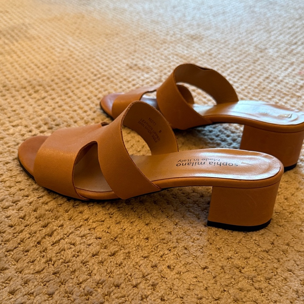 Sophia Milano Tan Leather Mules - Picture 3 of 3